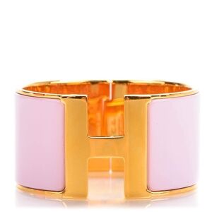 NEW HÈRMES Extra Wide Pink Enamel Rose Gold Plated H Clic Bracelet Bangel